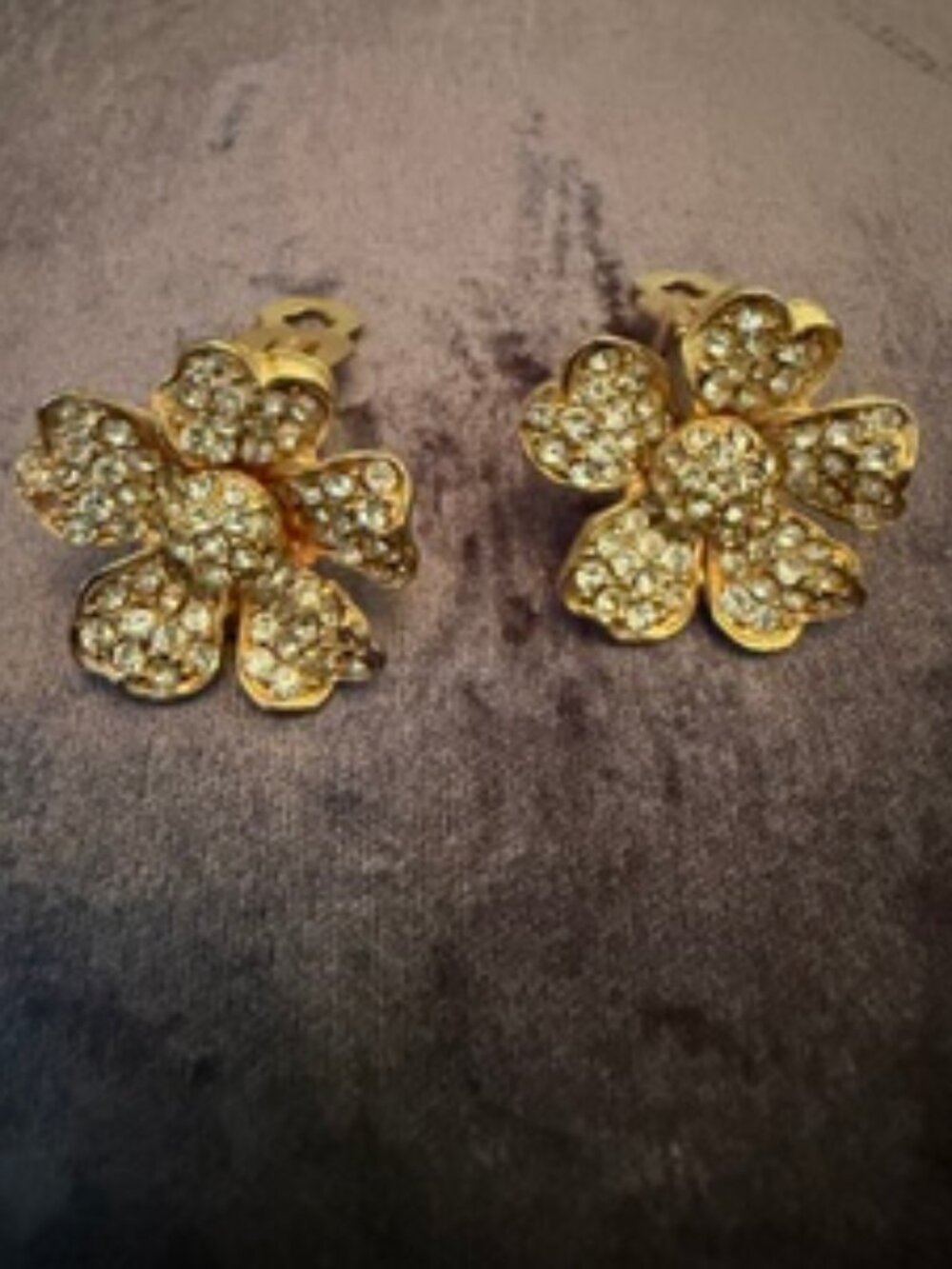 Vintage flower rhinestone encrusted clip on earrings